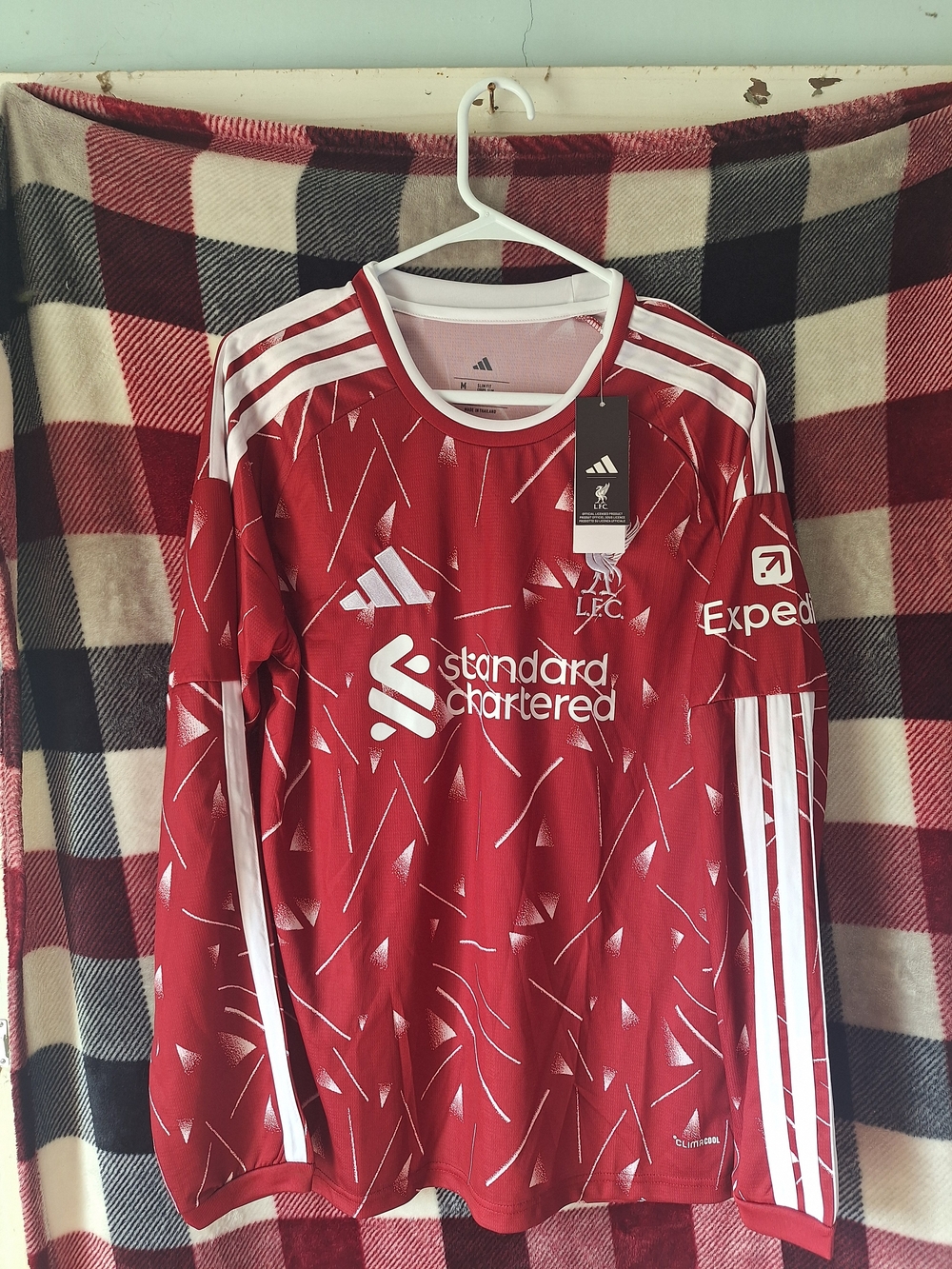 adidas Red Liverpool FC Long Sleeve Home Jersey with White Trim